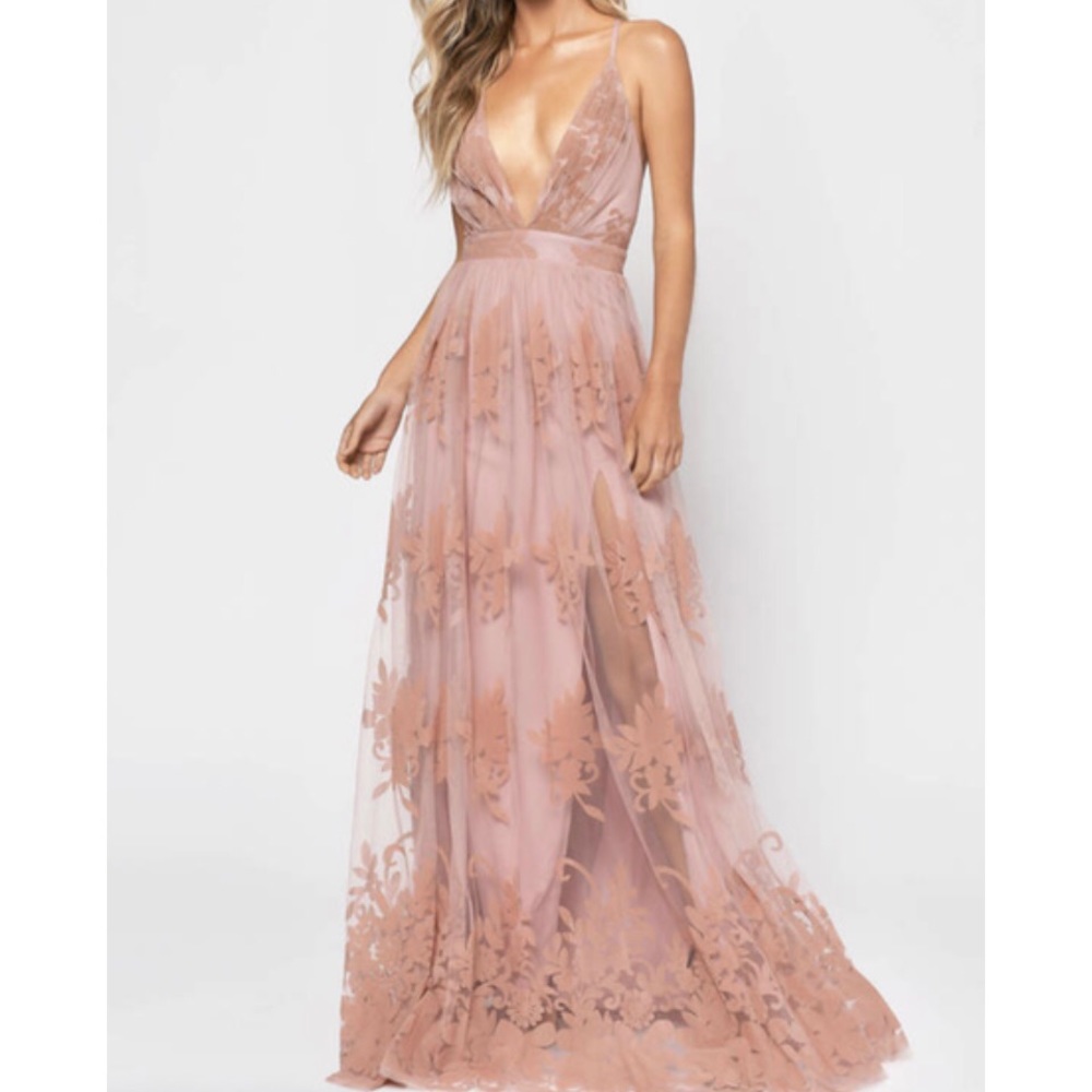 Pink Vici Collection Floral Lace Maxi Dress NWT
